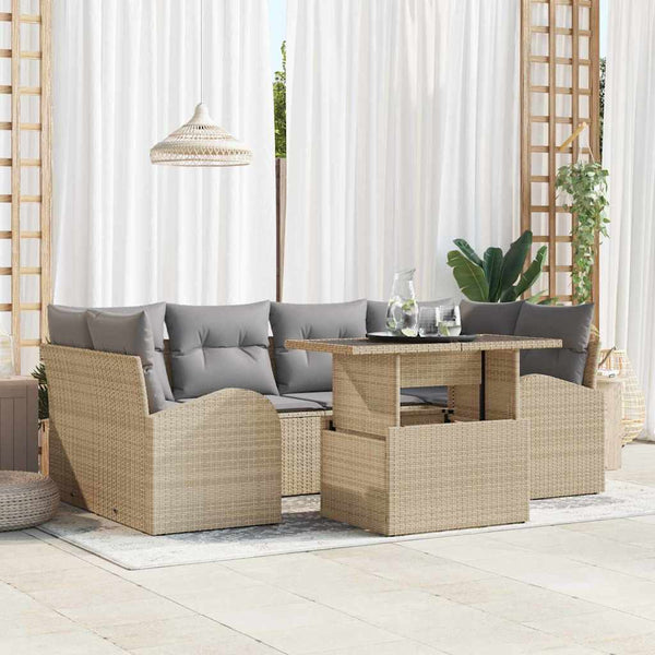 vidaXL Salon de jardin avec coussins 7 pcs Beige Rotin PE