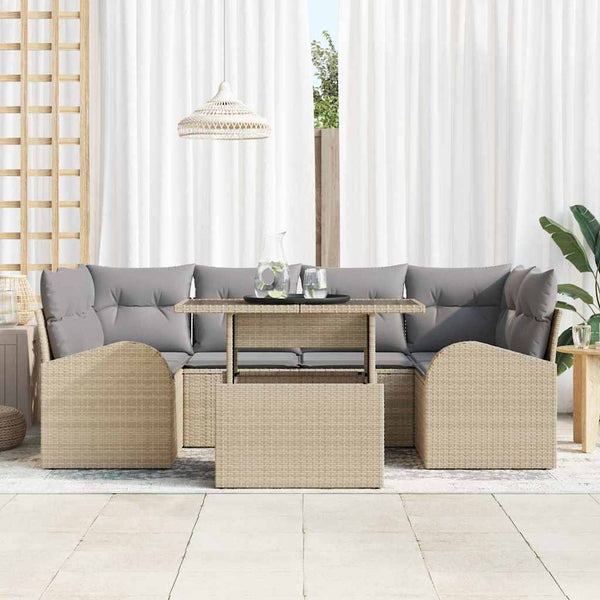 vidaXL Salon de jardin avec coussins 7 pcs Beige Rotin PE