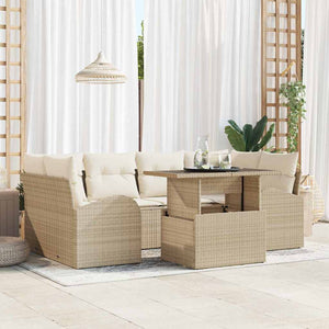 vidaXL Salon de jardin avec coussins 7 pcs Beige Rotin PE