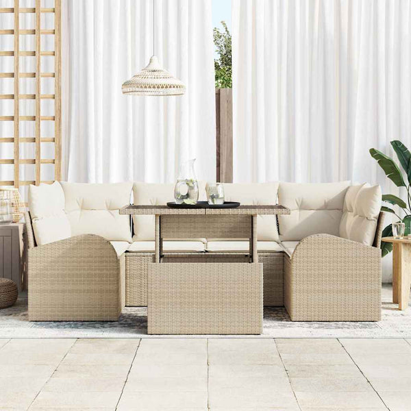 vidaXL Salon de jardin avec coussins 7 pcs Beige Rotin PE