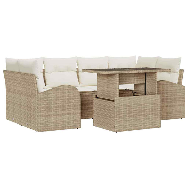 vidaXL Salon de jardin avec coussins 7 pcs Beige Rotin PE