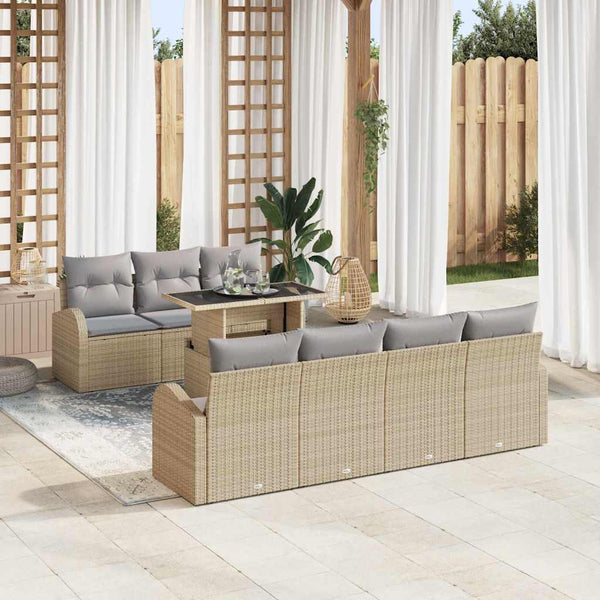 Gartensofa Set Beige Poly Rattan 8-teilig