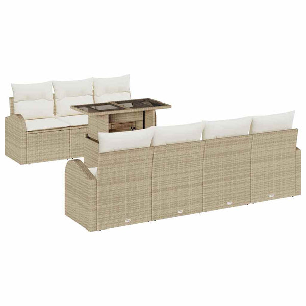 Gartensofa Set Beige Poly Rattan 8-teilig