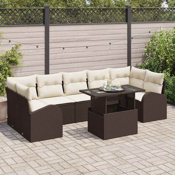Garten Sofa Set Braun Poly Rattan 8-teilig