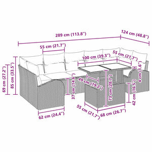 Garten Sofa Set Braun Poly Rattan 8-teilig