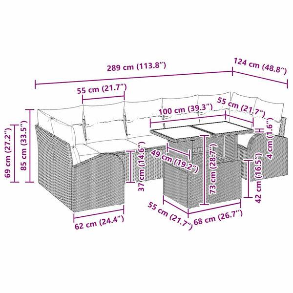 Garten Sofa Set Braun Poly Rattan 8-teilig