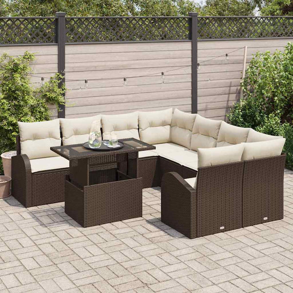 vidaXL Salon de jardin avec rangement 9 pcs Marron Résine tressée