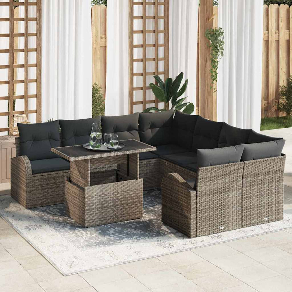 Gartensofa Set mit Stauraum Grau Rattan 9-teilig
