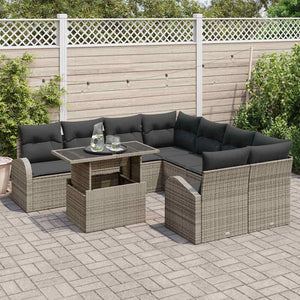 Gartensofa Set mit Stauraum Grau Rattan 9-teilig