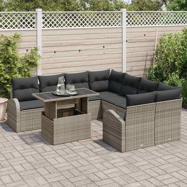 Gartensofa Set mit Stauraum Grau Rattan 9-teilig