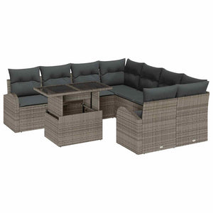 Gartensofa Set mit Stauraum Grau Rattan 9-teilig