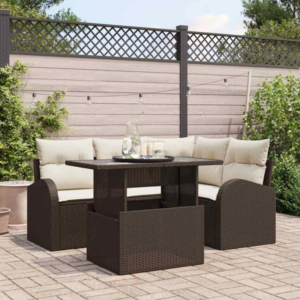 vidaXL Ensemble de canapé de jardin avec coussins 5 pcs Résine tressée Marron
