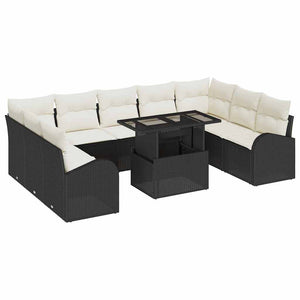 Schwarzes Gartensofa-Set mit Creme Kissen, 10-teilig