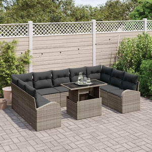Gartensofa Set Grau Poly-Rattan mit Kissen