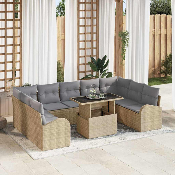 Gartensofa Set mit Kissen, Beige/Hellgrau