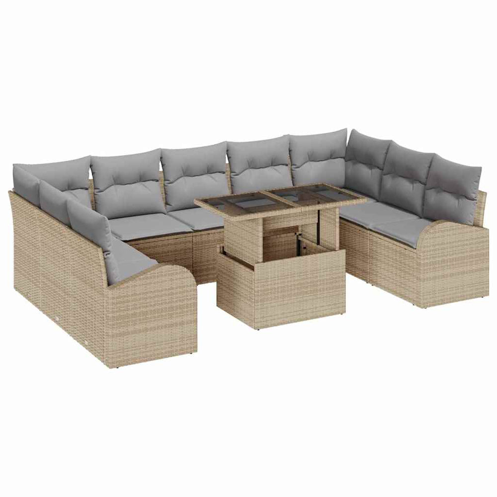 vidaXL Salon de jardin avec coussins 10 pcs Beige et gris clair Résine tressée