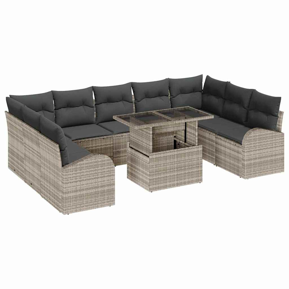 vidaXL Salon de jardin avec coussins 10 pcs Gris clair et gris Résine tressée