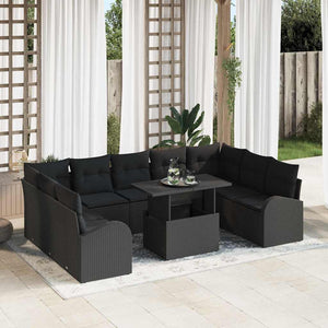 Schwarzes Poly Rattan Gartensofa Set mit Stauraum, 10-teilig