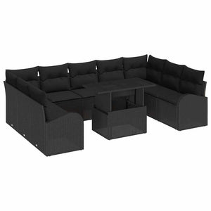 Schwarzes Poly Rattan Gartensofa Set mit Stauraum, 10-teilig
