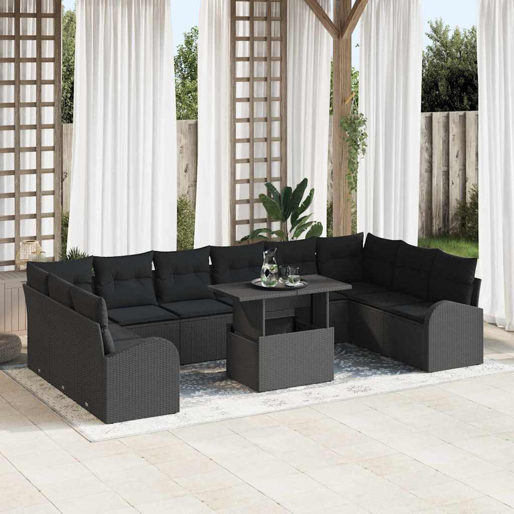 vidaXL Salon de jardin avec rangement 11 pcs Noir Résine tressée