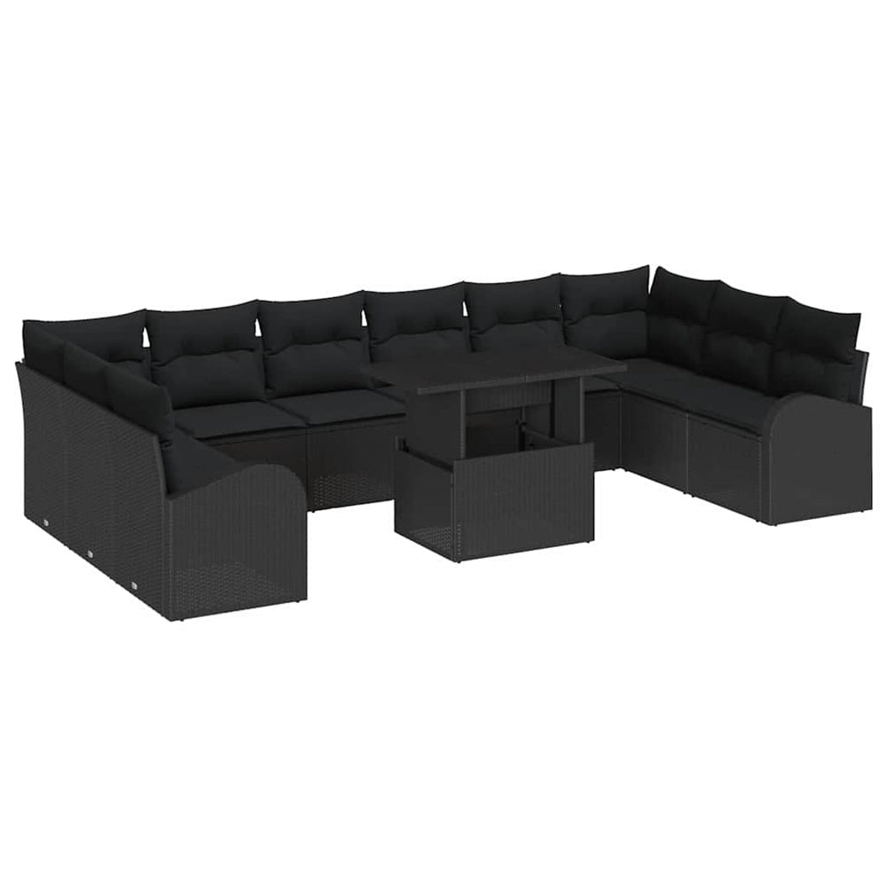 vidaXL Salon de jardin avec rangement 11 pcs Noir Résine tressée