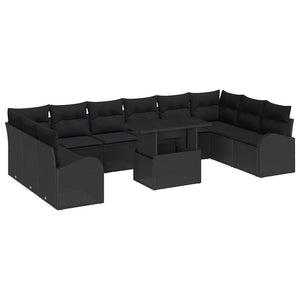 vidaXL Salon de jardin avec rangement 11 pcs Noir Résine tressée