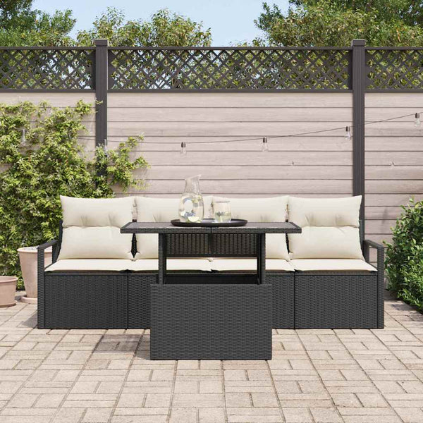 Gartensofa Set mit Stauraum Schwarz Creme Poly-Rattan