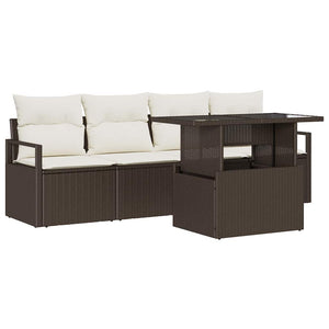 vidaXL Ensemble de canapés de jardin avec rangement et coussins 5 pcs Marron Résine tressée