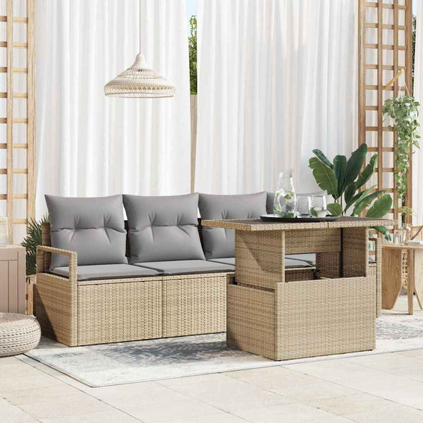 vidaXL Ensemble de canapés de jardin avec rangement et coussins 5 pcs Beige Résine tressée