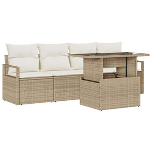 Gartensofa Set mit Stauraum Beige Creme 5-teilig