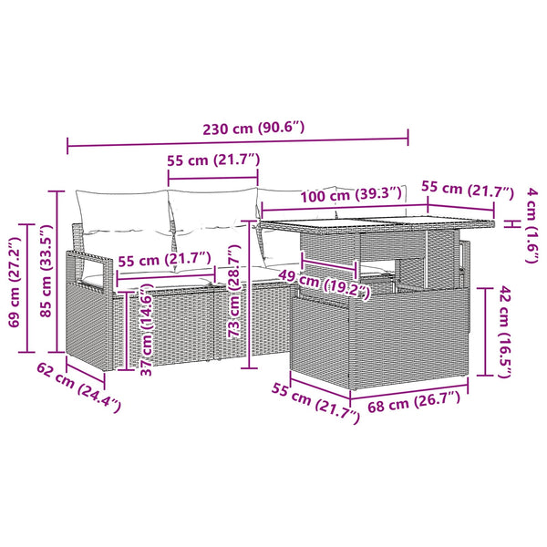 Graues Gartensofa-Set mit Stauraum & Kissen