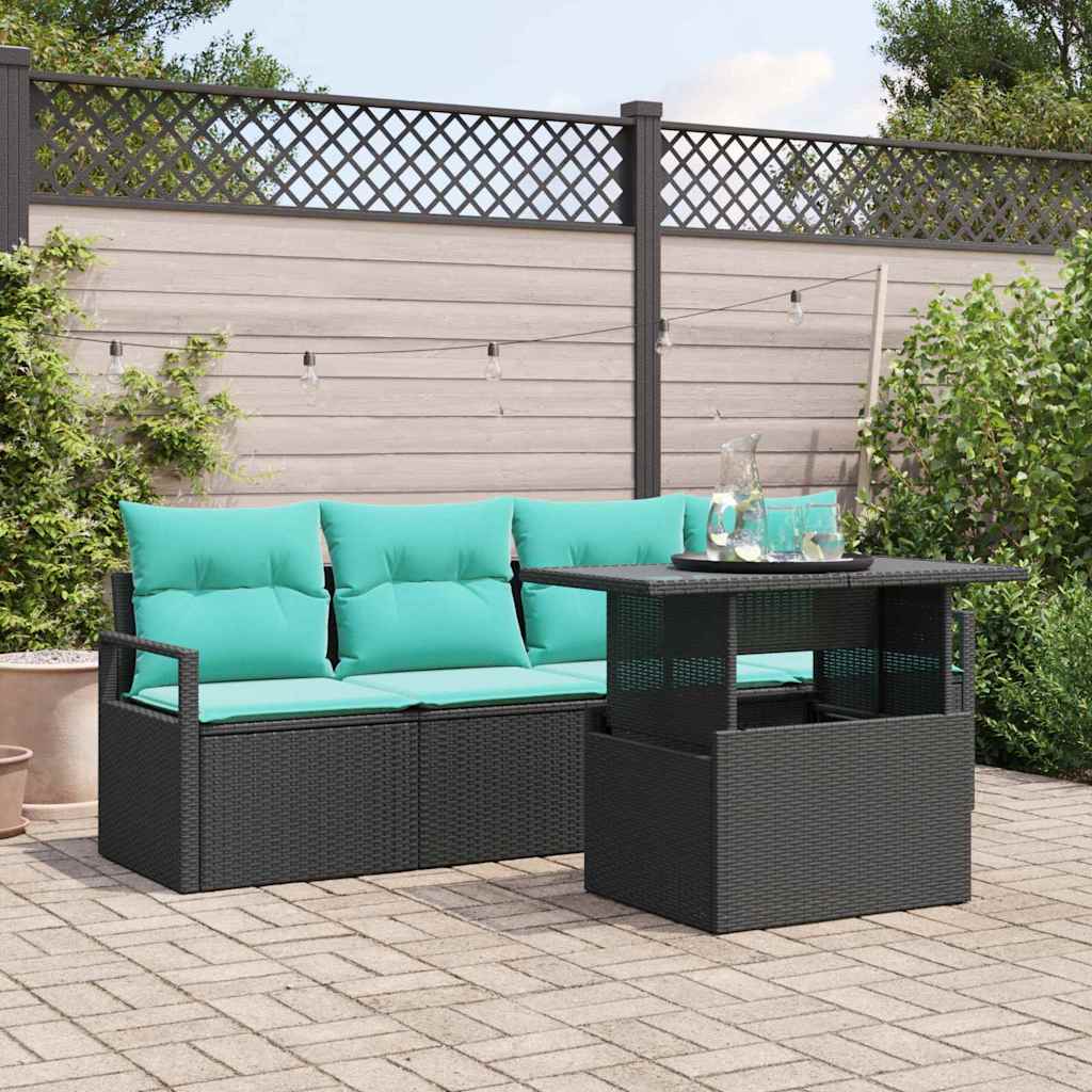 Gartensofa Set mit Stauraum, 5-teilig, Schwarz