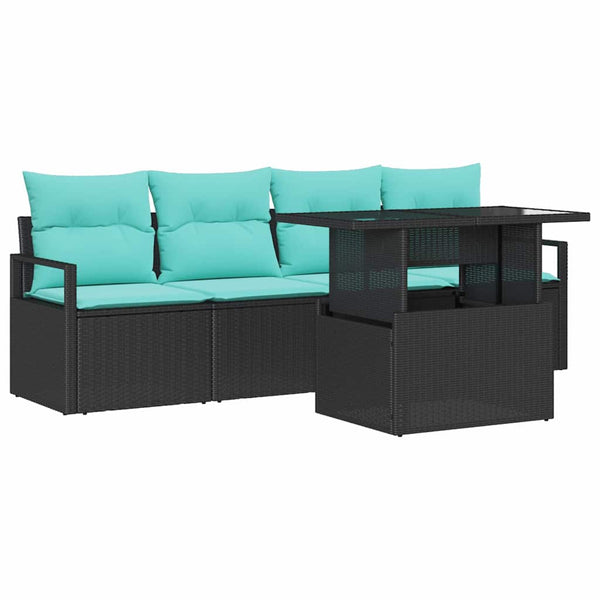 Gartensofa Set mit Stauraum, 5-teilig, Schwarz