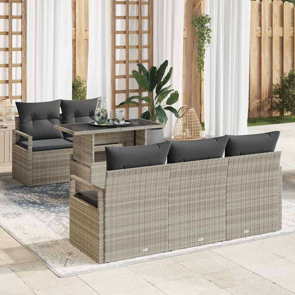 vidaXL Salon de jardin 6 pcs avec rangement Gris clair Résine tressée
