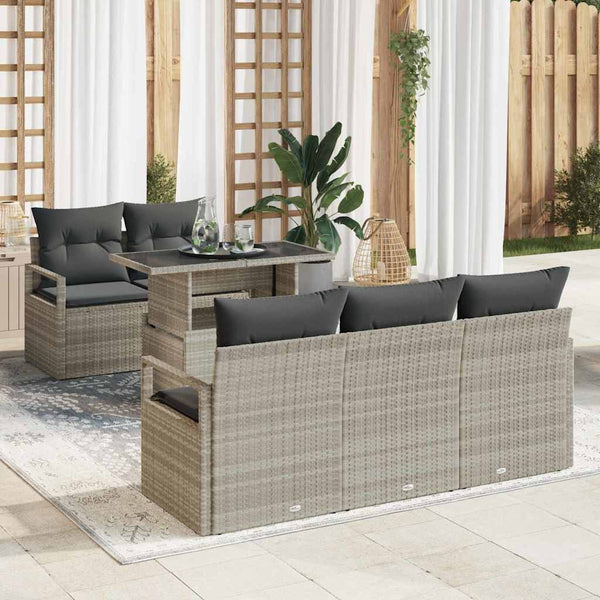Gartensofa Set mit Stauraum, Hellgrau, 6-teilig