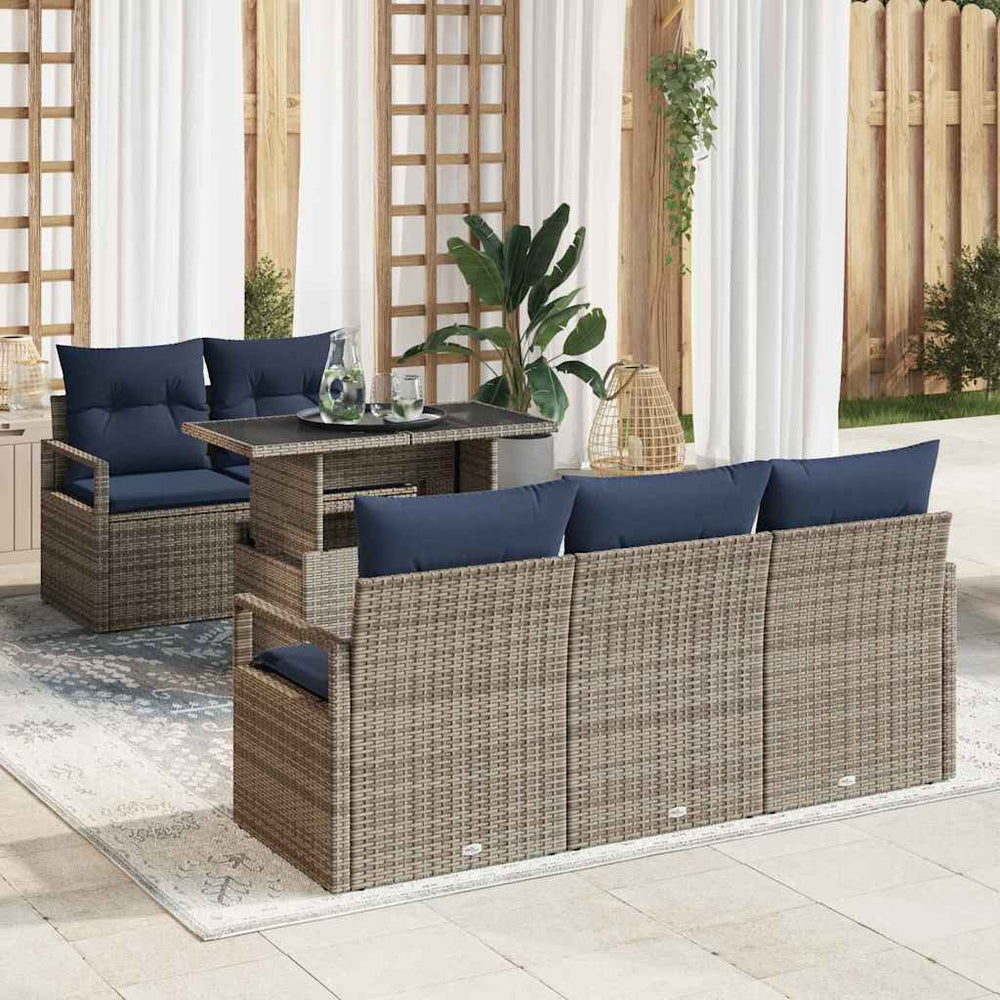 vidaXL Salon de jardin avec rangement et coussins 6 pcs Gris Résine tressée