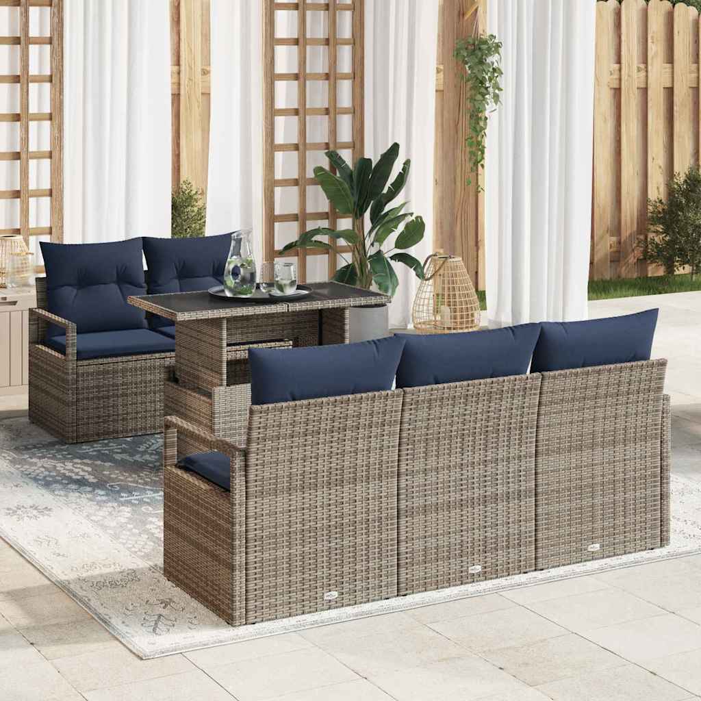Gartensofa Set mit Stauraum, Grau Rattan, 6-teilig