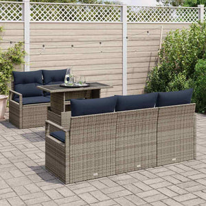 Gartensofa Set mit Stauraum, Grau Rattan, 6-teilig
