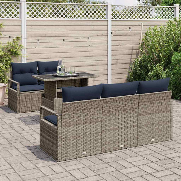 Gartensofa Set mit Stauraum, Grau Rattan, 6-teilig