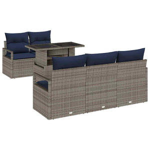 Gartensofa Set mit Stauraum, Grau Rattan, 6-teilig