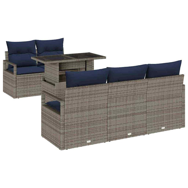 Gartensofa Set mit Stauraum, Grau Rattan, 6-teilig