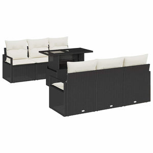 Gartensofa Set mit Speicher, Schwarz/Creme, 7-teilig
