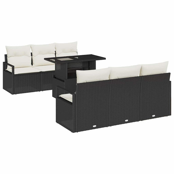 Gartensofa Set mit Speicher, Schwarz/Creme, 7-teilig