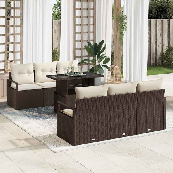Gartensofa Set mit Stauraum, Braun/Creme
