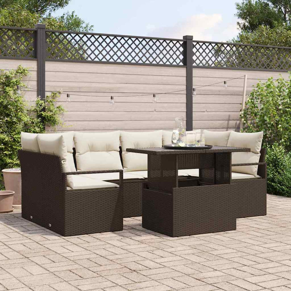 vidaXL Salon de jardin avec rangement et coussins 7 pcs Résine tressée Marron