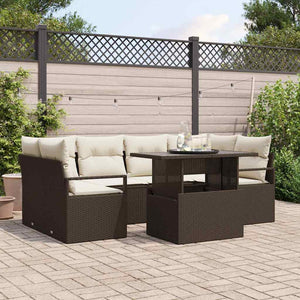 vidaXL Salon de jardin avec rangement et coussins 7 pcs Résine tressée Marron
