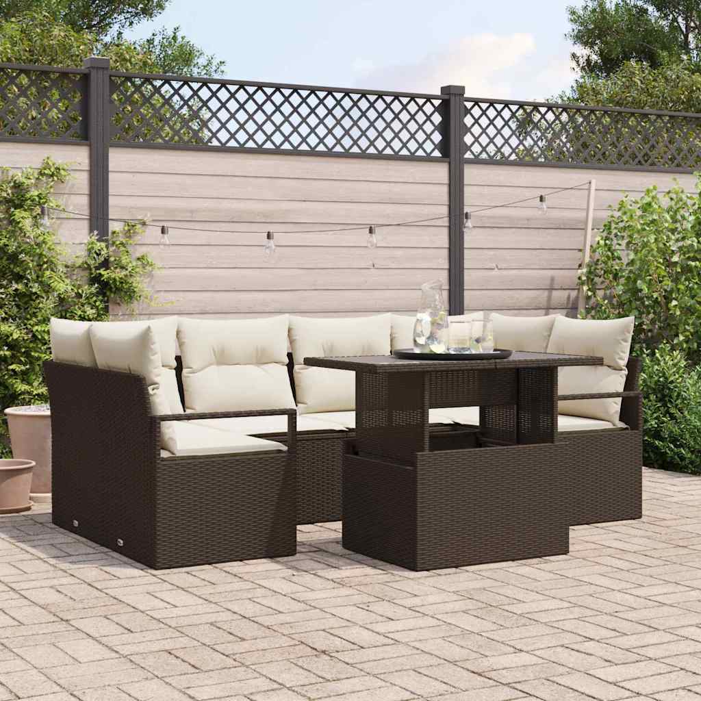 vidaXL Salon de jardin avec rangement et coussins 7 pcs Résine tressée Marron
