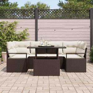 vidaXL Salon de jardin avec rangement et coussins 7 pcs Résine tressée Marron