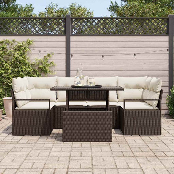 vidaXL Salon de jardin avec rangement et coussins 7 pcs Résine tressée Marron