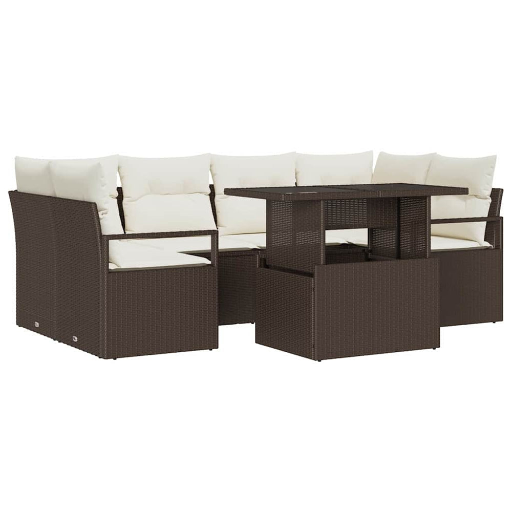 vidaXL Salon de jardin avec rangement et coussins 7 pcs Résine tressée Marron